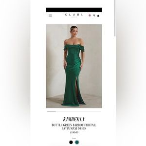 Green Bardot fishtail Satin Maxi Dress